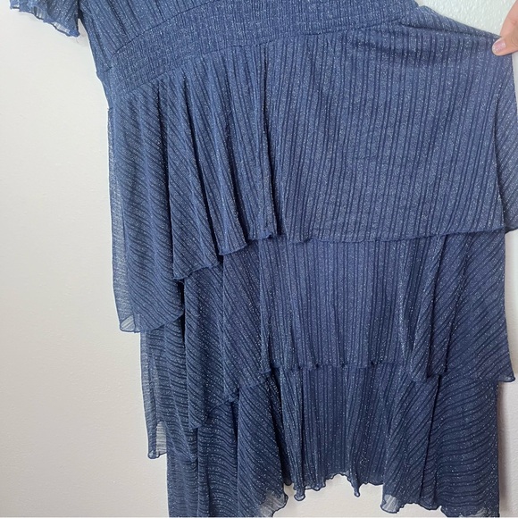 Siren Lily Navy Silver Threading Sparkle V-Neck Tiered Dress 3X Short Sleeve - Picture 9 of 11